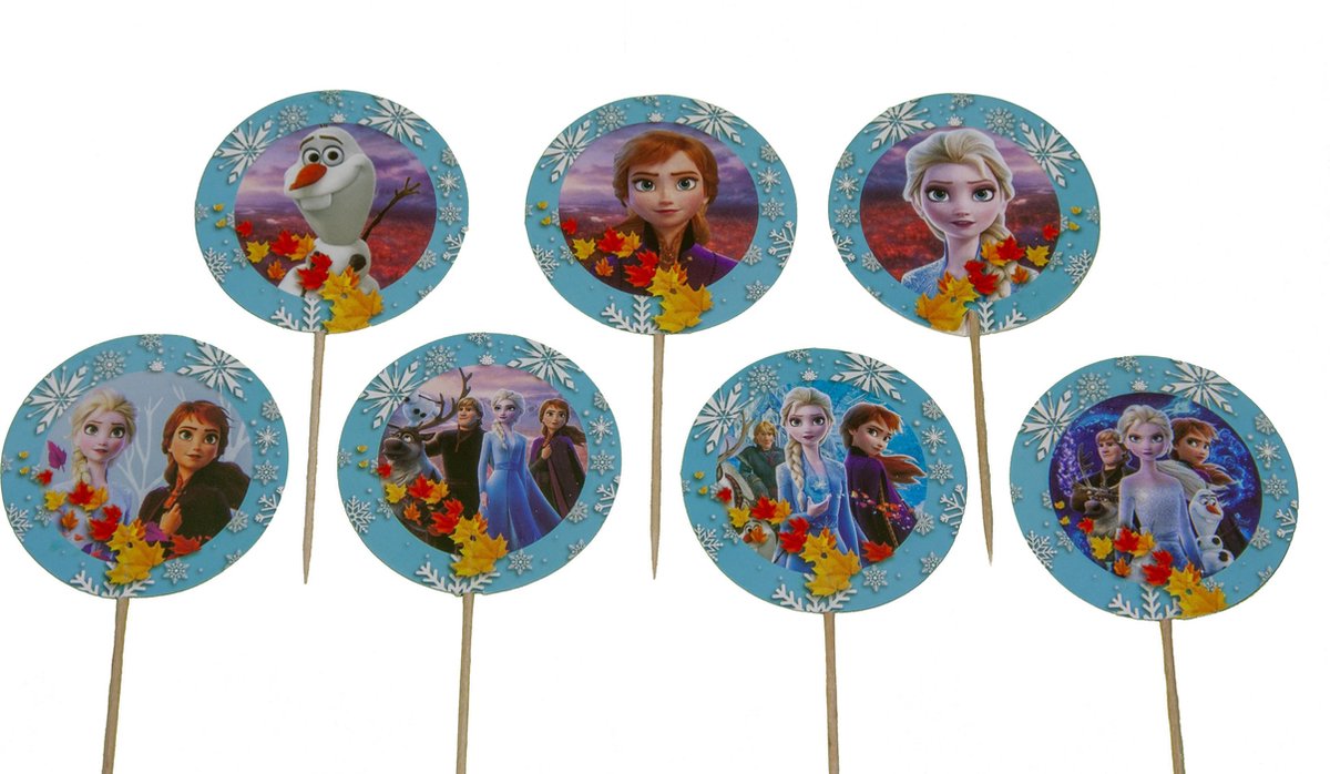 Disney Frozen Rond | 24 stuks | cocktail prikker | cupcake decoratie | prikkers met versiering | taartversiering